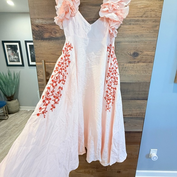 Fanm Mon Peach Floral Maxi Dress with Ruffle Sleeves - Picture 7 of 16